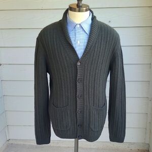 BILLY REID Italy Knit Dark‎ Green Cashmere Blend Mens XL Shawl Cardigan Sweater